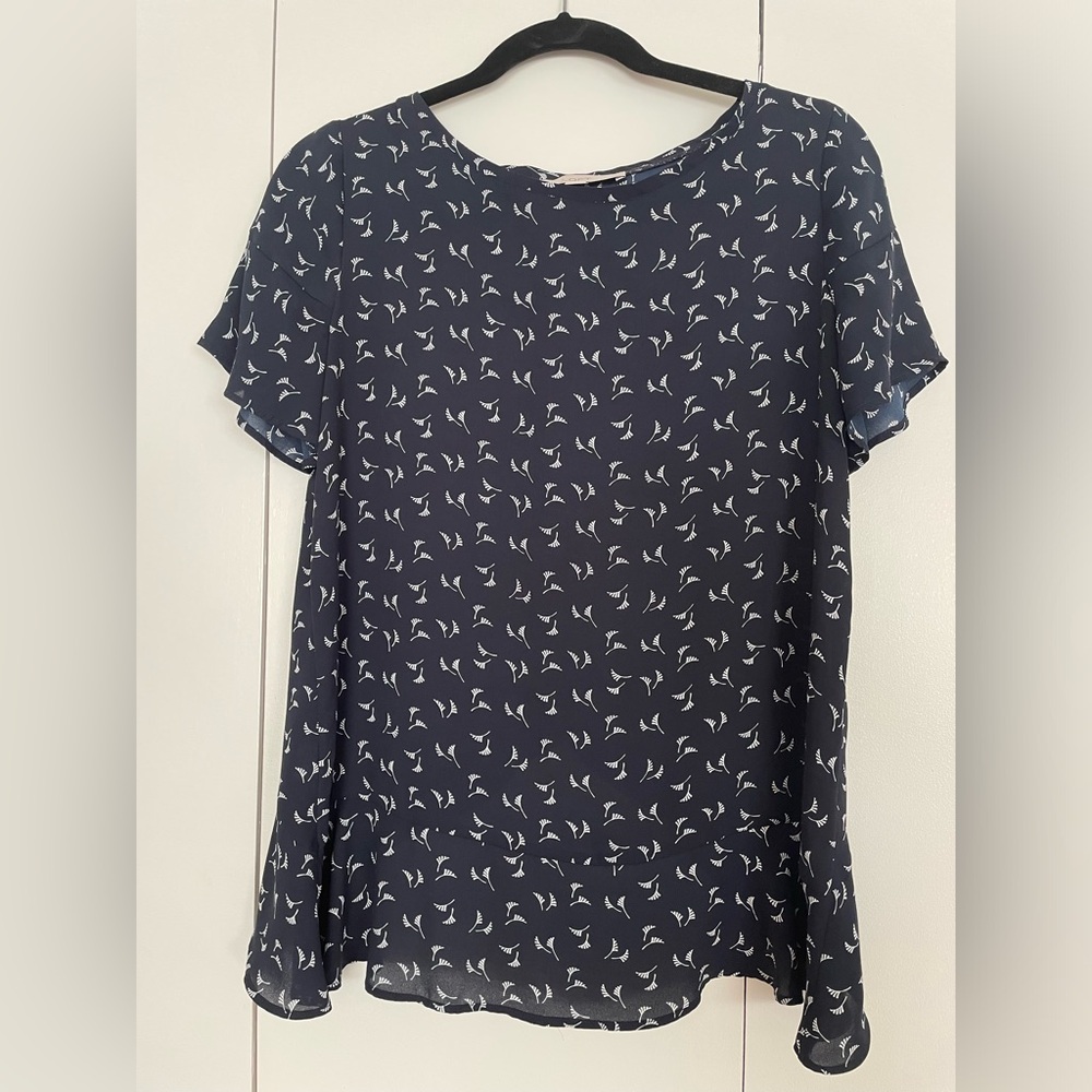 Loft Short Sleeve Blouse with Split Detail in the Back